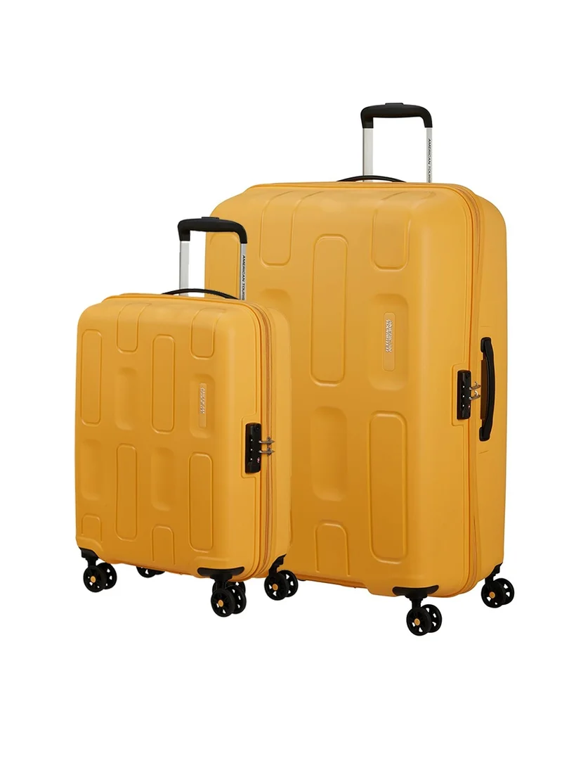 American Tourister Ellipso Suitcase, 2pc Set (55 + 79 cm), 4 Spinner Wheels, Hard Top, Polypropylene, Orange|Lightweight|Scratch Resistant Texture|Shoe & Laundry Bag|TSA Lock - 3 Years International Warranty